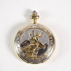 Deer Pocket Quartz Watch Gold Silver Animal Elk Stag Case Analog Dial No Chain